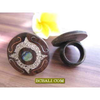 Black Wooden Ethnic Finger Rings Motif Carved